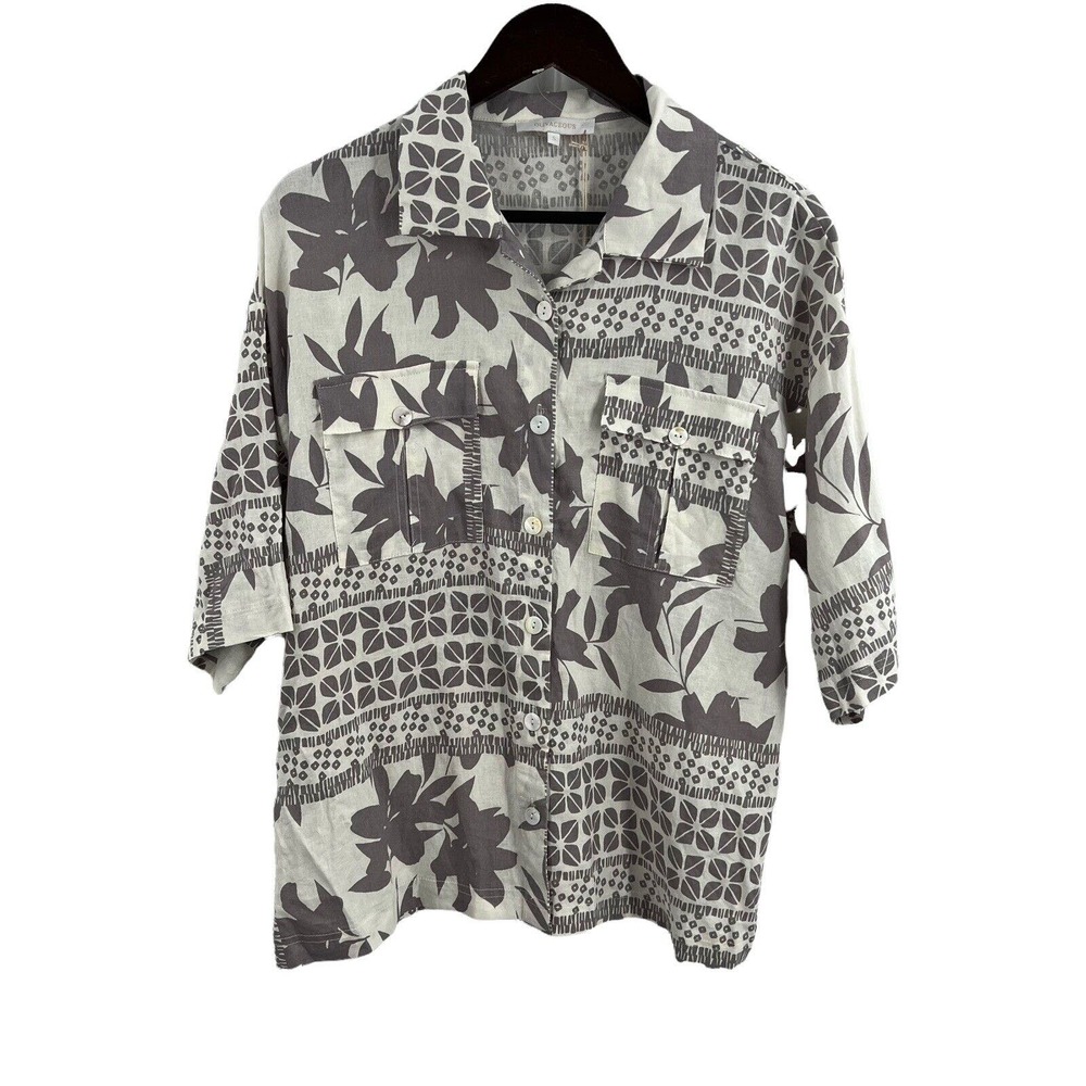 Olivaceous Tropical Short Sleeve Linen Blend‎ Shirt Size Small New